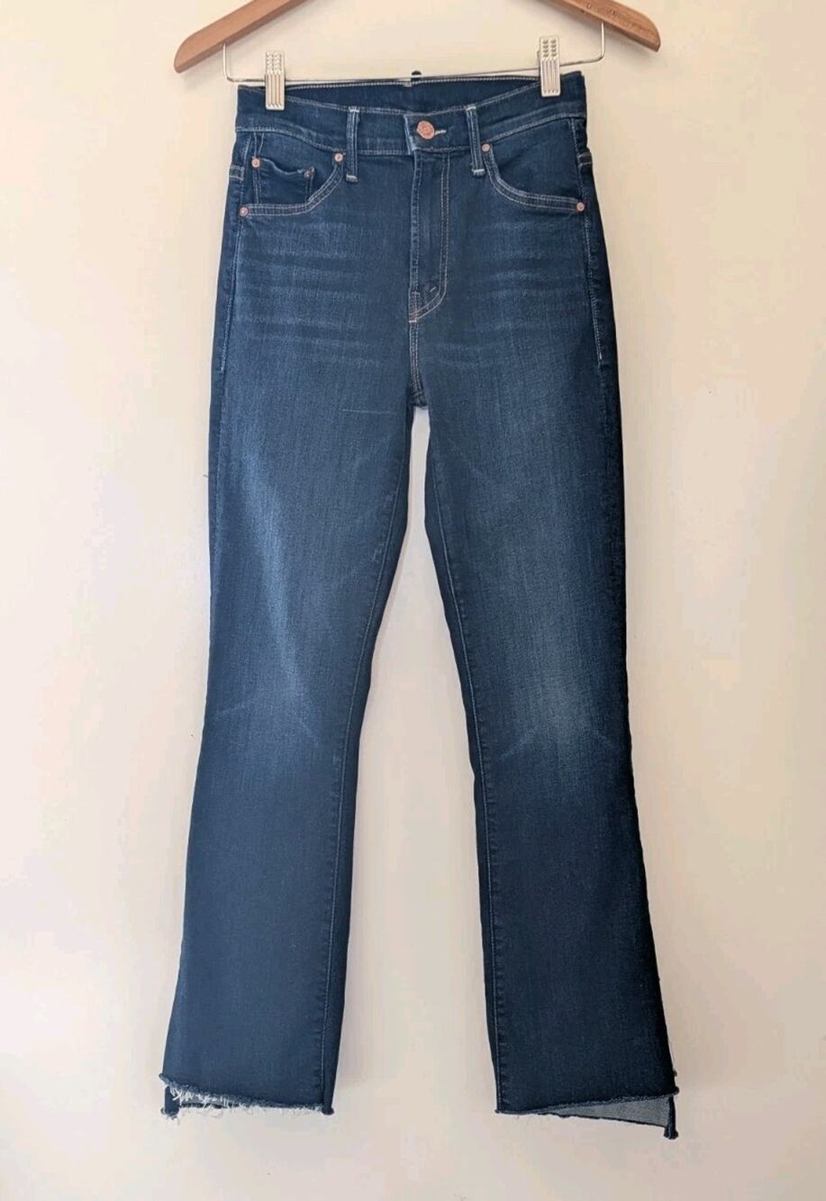 Mother The Insider Crop Jeans Womens 24 Dark Blue Off Limits Step Fray Raw Hem R